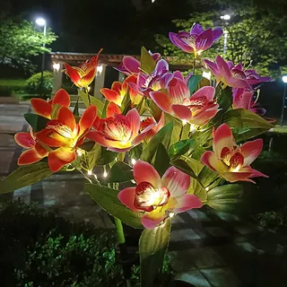 تصویر محصول: چراغ خورشیدی گل ارکیده led جدید 7 شاخه، چراغ گل مصنوعی پایه‌کوب ضدآب فضای باز برای تزئین باغ ویلا و چمن