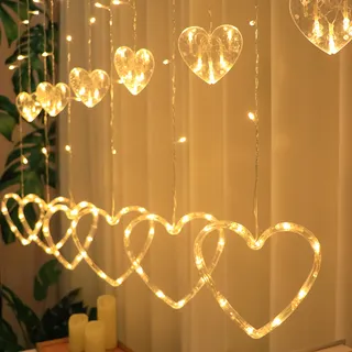 تصویر محصول: ریسه چراغ پرده‌ای رنگی و چشمک‌زن طرح قلب led برای تزیین اتاق و فضاسازی خواستگاری، ابراز عشق و عروسی